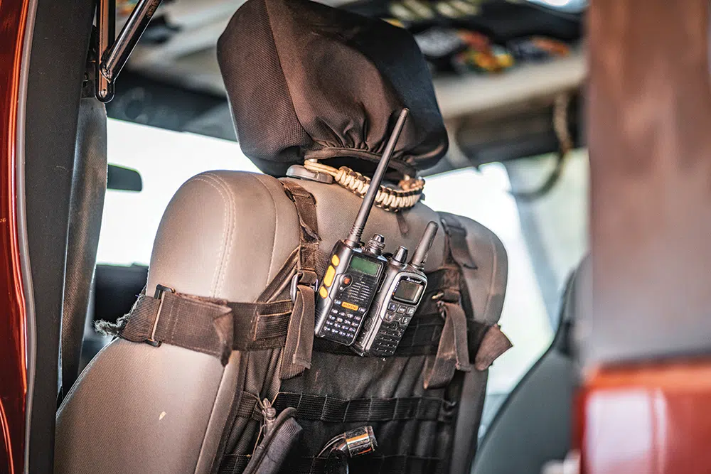 Midland Radios stored on the back seat